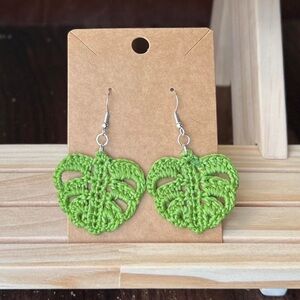 Crochet Monstera Leaf Earrings